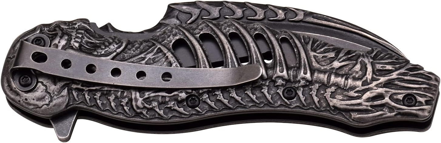 Tac-Force- Folding Pocket Knife – Stonewashed Finish Stainless Steel Blade and Handle w/Sculpted Skeleton Design, Pocket Clip, Tactical, EDC, Rescue - TF-857