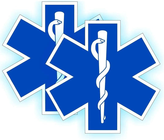 (2) REFLECTIVE Star of Life Hard Hat Stickers | Fire Rescue Helmet Motorcycle Vinyl Decals | Paramedic EMT Ambulance Labels Badges CPR AED First Aid Nurse RN DMT