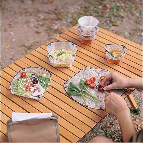 Portable Scouting & Camping Tableware Set of 6 Pieces, Folding Plate, Bowl, Water Cup, Easy-Clean, Ultra-Light, Heat-Resistant,Collapsible, Food-Grade Material, for Outdoor Picnics