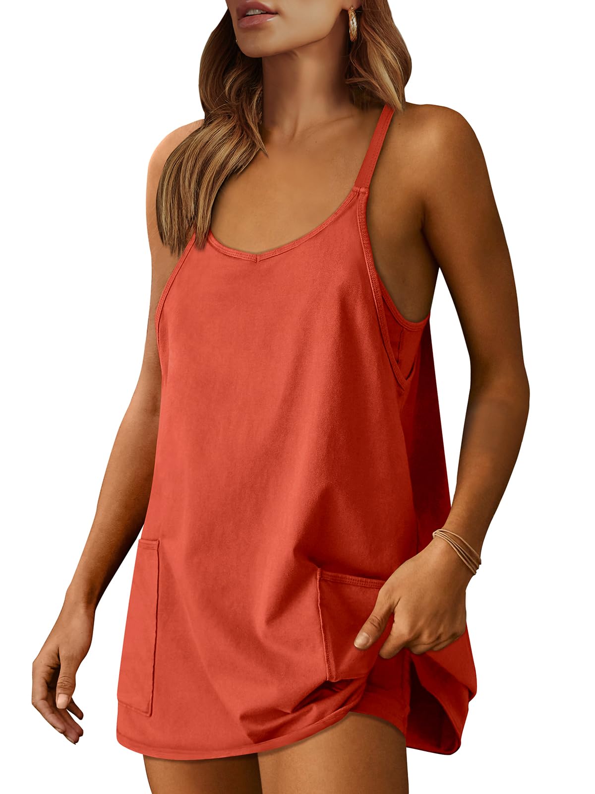 ANRABESS Women Athletic Dress Summer Tennis Workout Active Sports Mini Romper Dress Built in Shorts Travel Vacation Clothes Red XX-Large