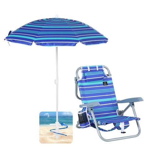 Nice C Toddler Beach Chair, Kids Beach Chair with Umbrella, Backpack Beach Folding Chairs, Backpack Camping Chairs, 5-Position Reclining, with Cup Holder, for Beach, Camping, Picnic (1 Pack)