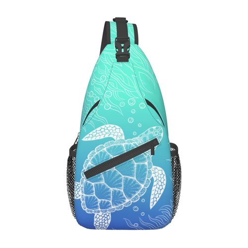QISENTIS Sea Turtle Sling Bag Crossbody Backpack Sea Turtle in Line Art style Hand Drawn Ocean Animal Sports Travel Hiking Daypack Underwater World Print Chest Shoulder Bag Unisex