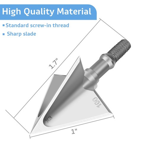 Bombrooster Hunting Broadheads with 3 Fixed Blade 100 Grain Screw-in Archery Broadheads Compatible with Crossbows,Recurve and Compound Bows (Silver-2, 100 Grain)