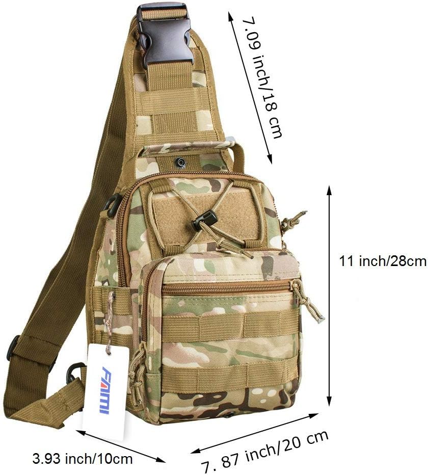 FAMI Outdoor Tactical Bag Backpack, Military Sport Bag Pack Sling Shoulder Backpack Tactical Satchel for Every Day Carry (Black)