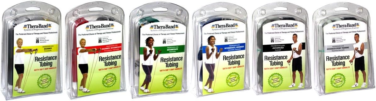 THERABAND Resistance Tubes, Professional Latex Elastic Tubing with Soft Handles, Full Body Exercise, Physical Therapy, Lower Pilates, at-Home Workouts, & Rehab