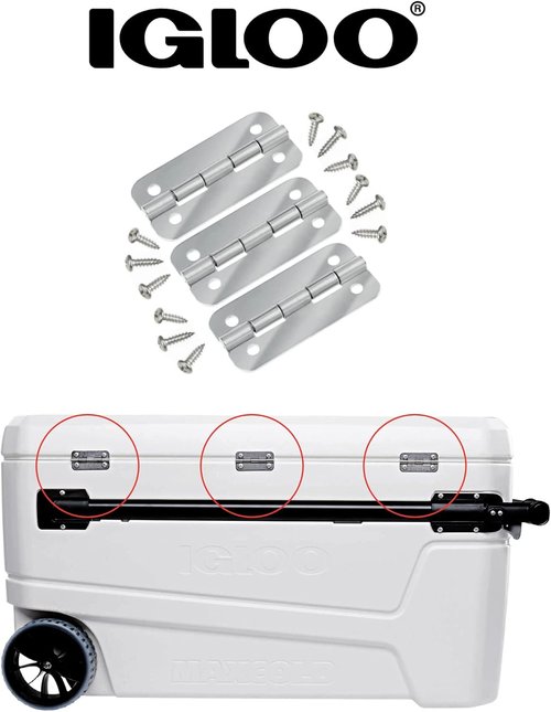 Igloo Cooler Heavy Duty Stainless Steel Hinges for Ice Chests (Set of 3)