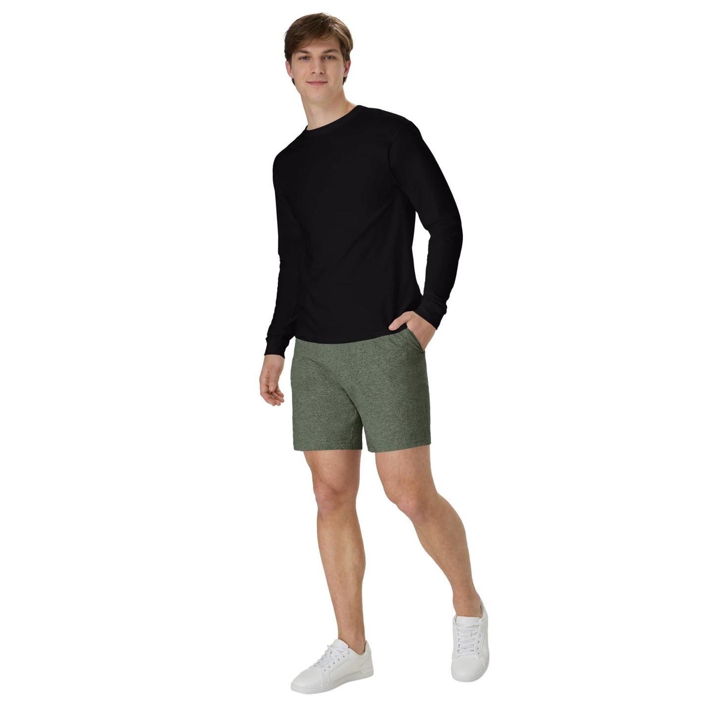 Hanes Mens Jersey Cotton With Pocket Workout-and-training-shorts, Camo Green Heather, Small US