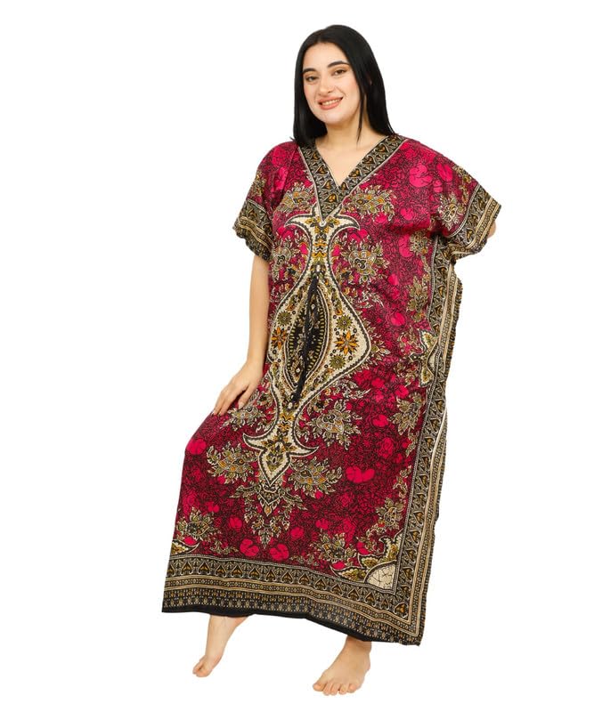 Women's Pink Long Kaftan Maxi Dress - One Size Beach Cover Up