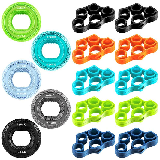 Hand Grip Strengthener, Grip Strength Trainer, Finger Exerciser 15-Piece Kit, Forearm Grip workout, Silicone Hand Gripper, Great for Rock Climbing, Targeted Strength, Home and office (Multi Color2)