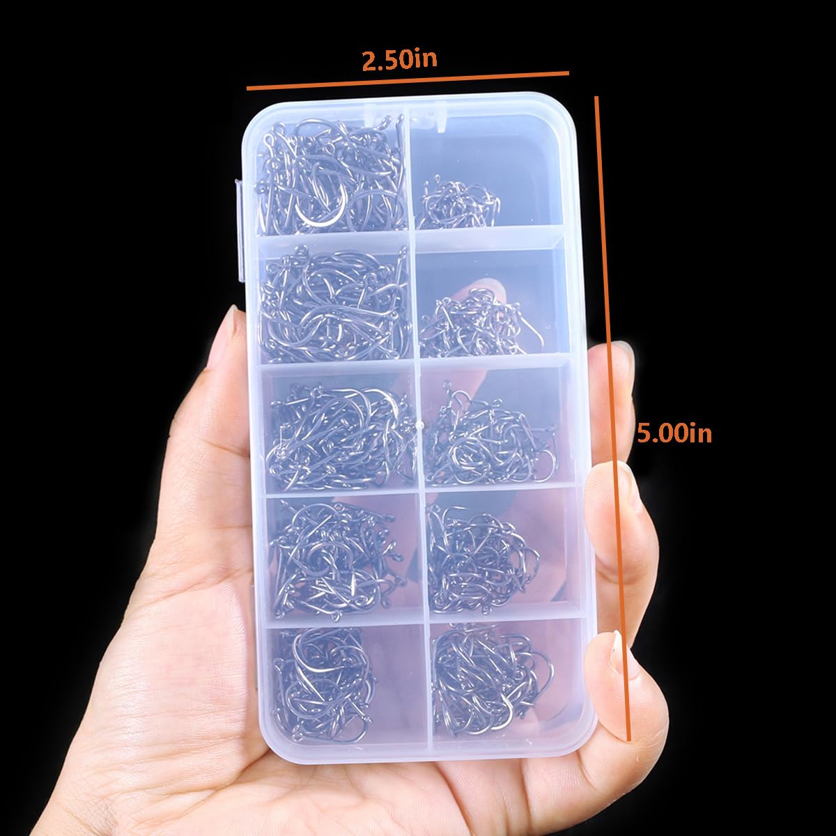 AMHDV 300Pcs/ 500Pcs/ 1000Pcs Small Fishing Hooks, 10 Different Sizes Tiny Fish Hook Set for Freshwater (300pcs (2# to 20#))