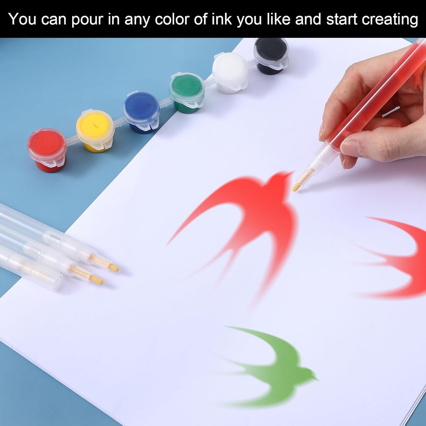 Acrylic Paint Markers,6 Pcs Empty Markers, Fillable Paint Touch Up Pen, Round Tilted Flat Head Refillable Paints Marker for Touch Up Graffiti Paper Drawing