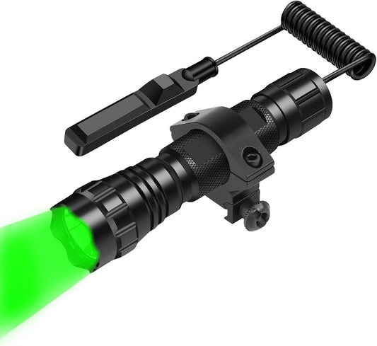 WINDFIRE Green Flashlights Predator Light LED Coyote Hog Varmint Hunting Lights Tactical Rifle Flashlight Torch with Picatinny Rail Mount, Pressure Switch