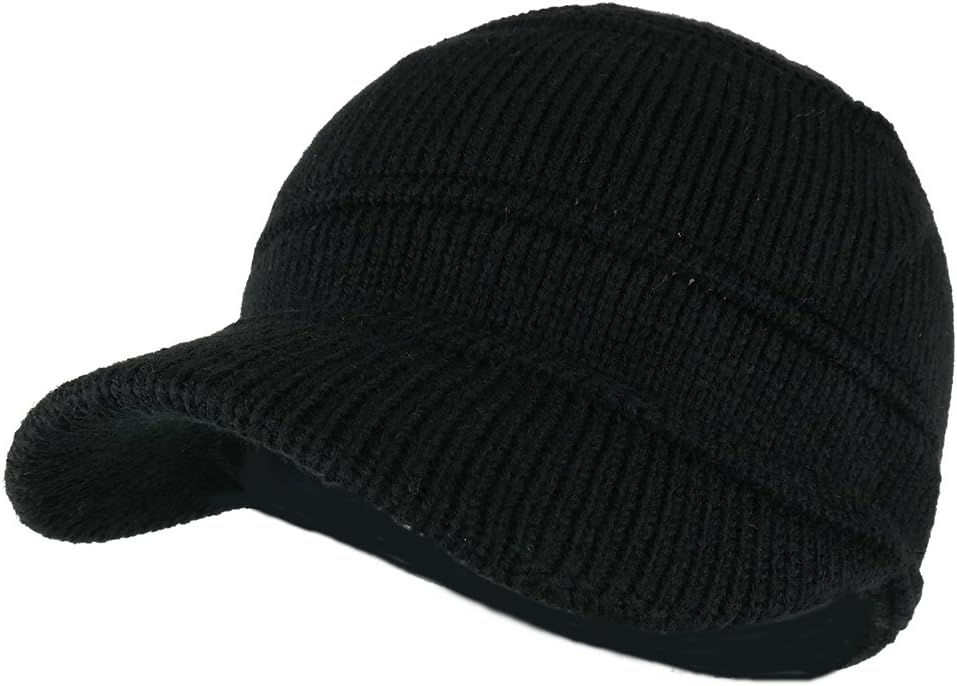 Army Style Acrylic Cadet Winter Beanie Hat with Visor