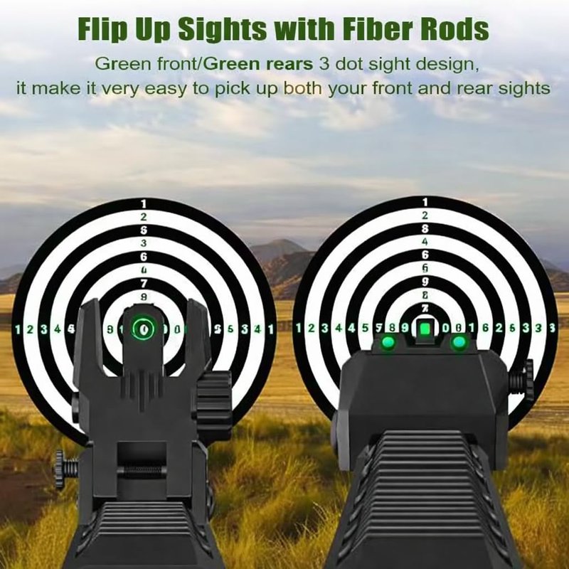 GOTICAL Fiber Optic Sights Flip Up Front and Rear Strong Polymer Folding Sights with Red and Green Fiber Optics Dots Tool-Free Adjustable Backup Sight Set for Picatinny Rails