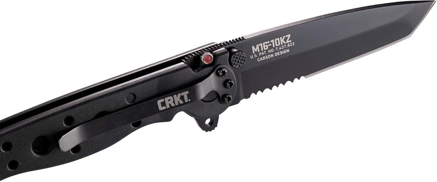 CRKT M16-10KZ EDC Folding Pocket Knife: Everyday Carry, Black Serrated Edge Blade, Tanto, Automated Liner Safety, Nylon Handle, Pocket Clip