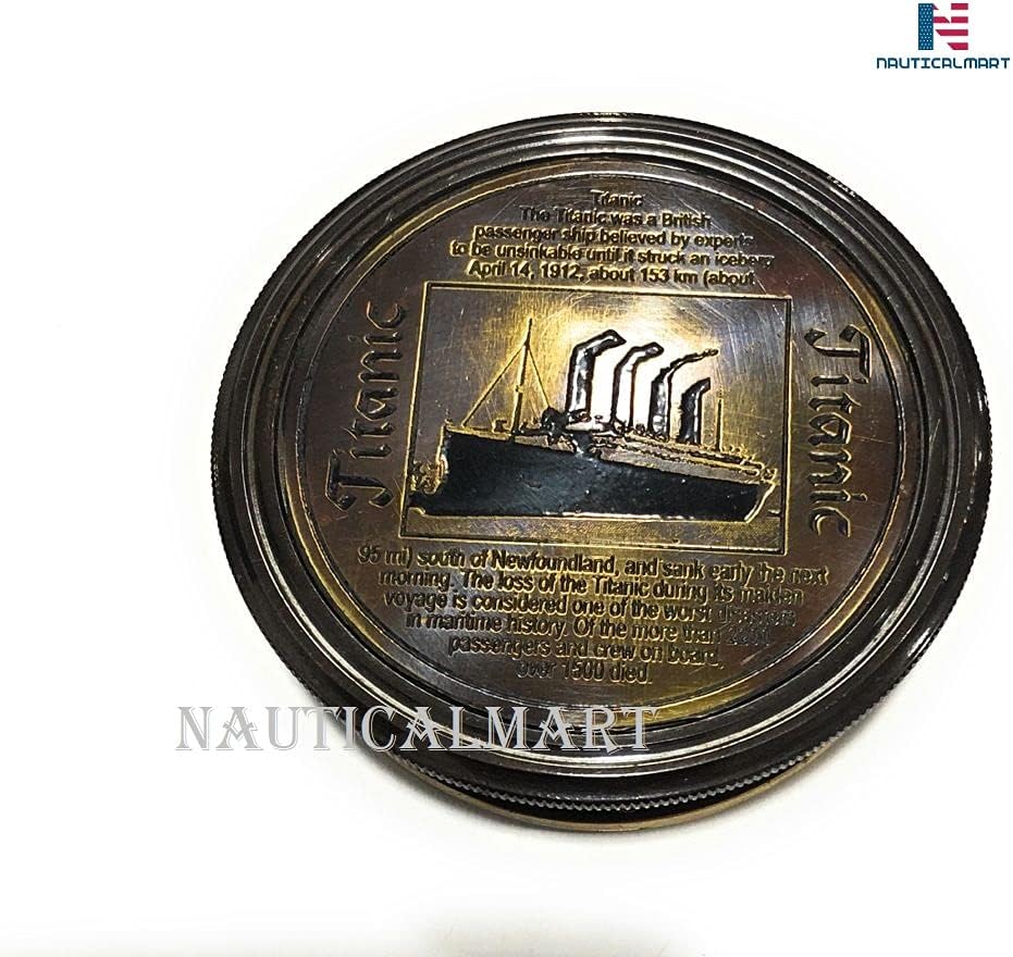Brass Pocket Compass Marine Titanic Antique Style Engraved Romantic Gift Ideas for Him/Her - Husband Gifts from Wife, for Men Maritime Nautical Compass Hiking Camping Hunting Trekking