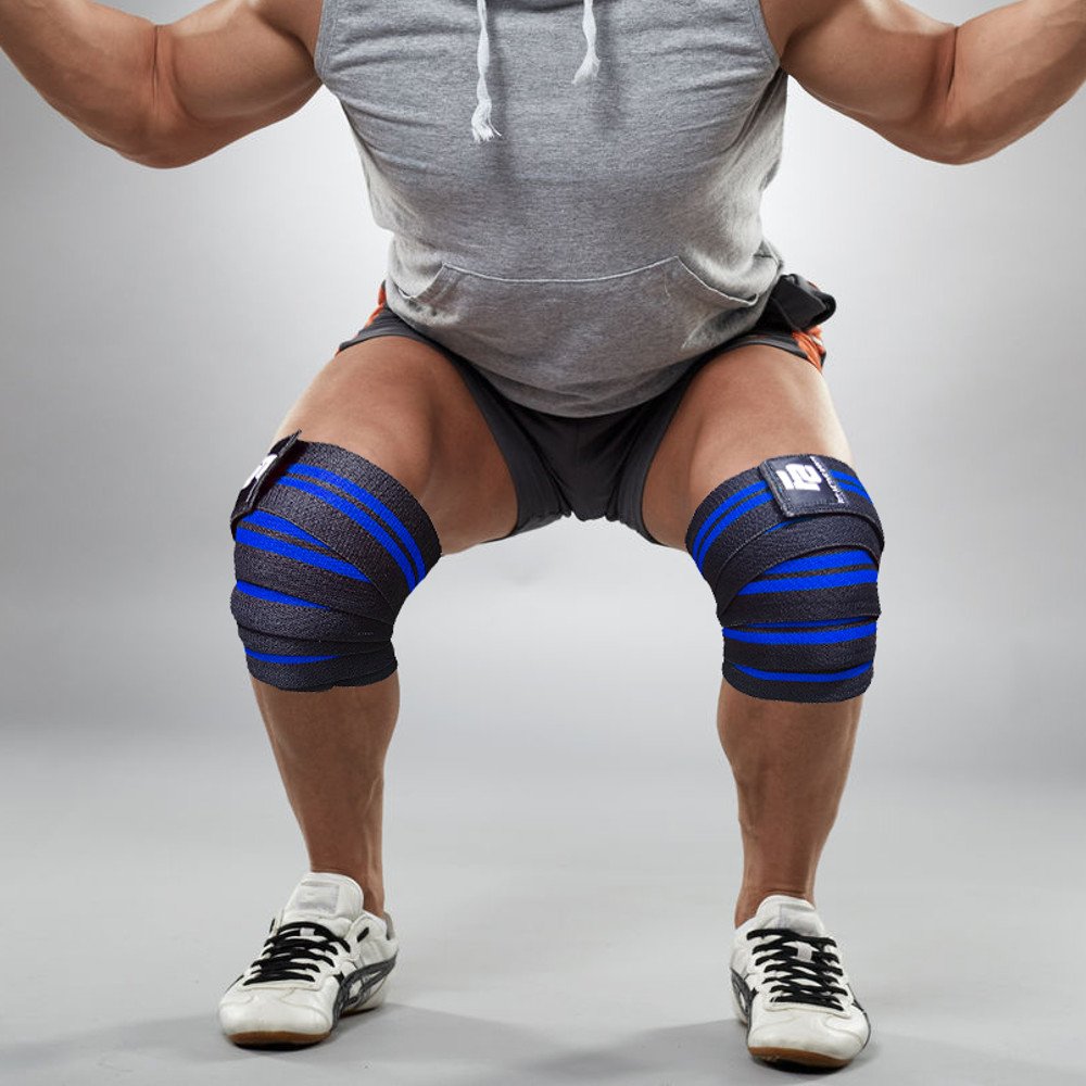 Fit Active Sports Knee Wraps for Weightlifting – 72” Elastic Knee Support Straps with Non-Slip Hook & Loop Closure – Knee Protection for Squats, Powerlifting, Cross Training – 1 Pair