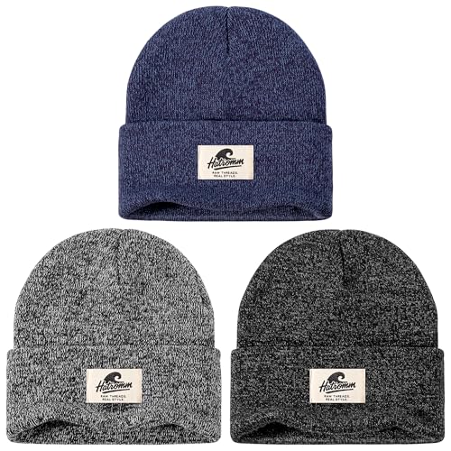 Unisex Winter Beanie Hats - Black, Gray, Navy Mix, Soft & Warm, 3-Pack