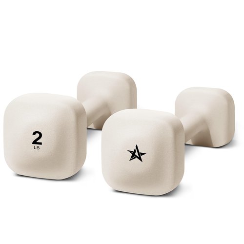 Yes4All Square Neoprene Dumbbell Set for Women/Men, Workout Hand Weight Dumbbells Set of 2, 2lb - 20lb with 4 Colors, Anti-Roll, Anti-Slip Exercise Dumbbells Weights for Home Gym, 2lbs - Beige - Pair