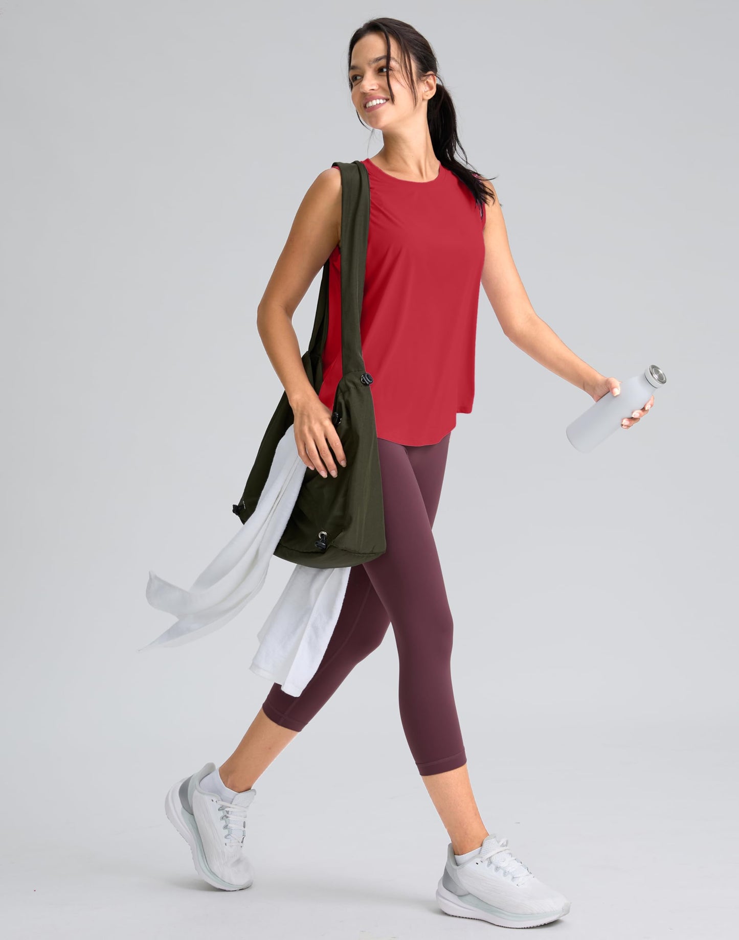 SANTINY Women's Sleeveless Workout Tops Breathable Lightweight Active Tennis Yoga Shirts Athletic Running Tank Tops for Women (Chilli Red_XXL)