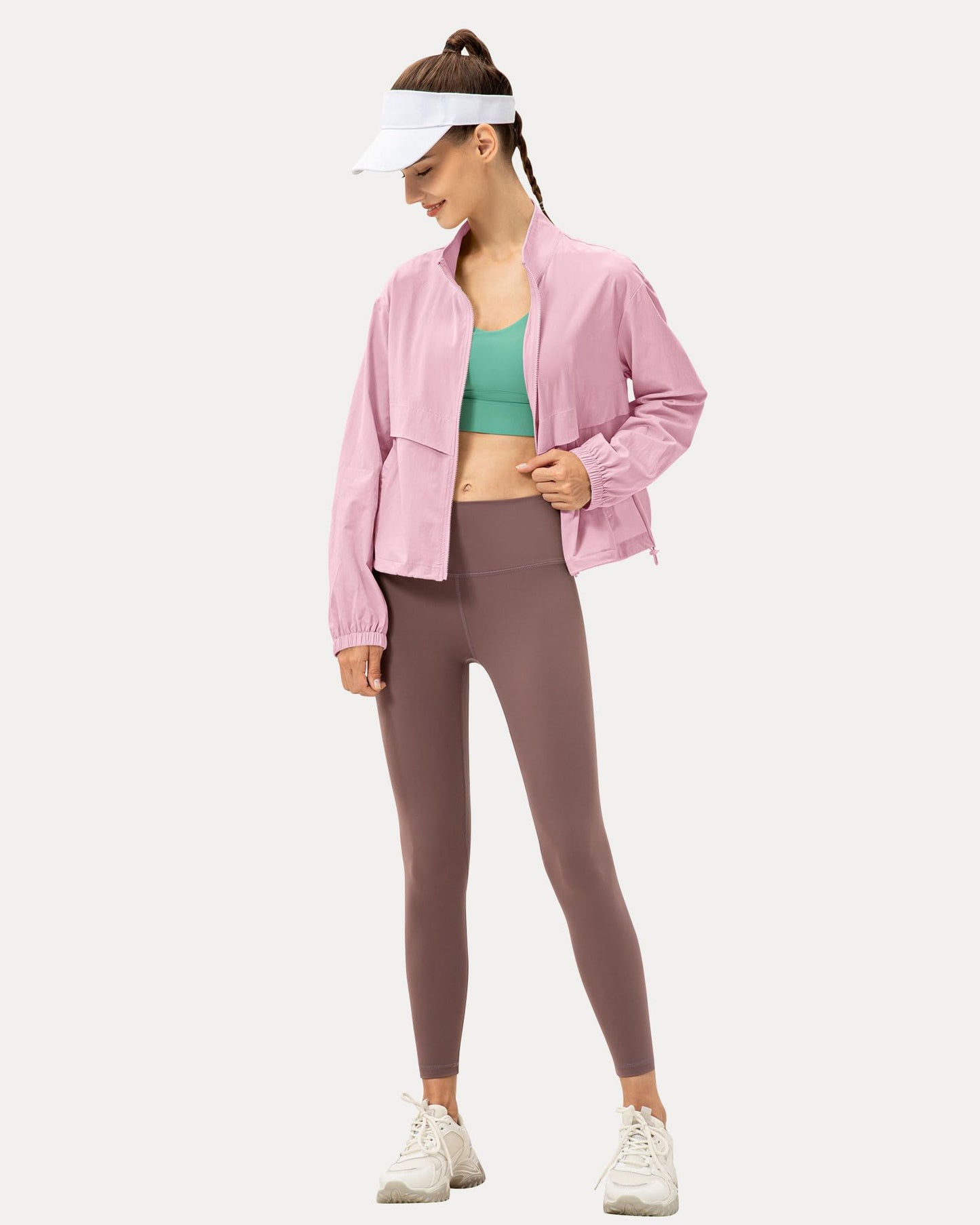 Locachy Women's Lightweight Zip Up Athletic Jacket Stand Collar Windproof Sun Protection Workout Outdoor Jacket Pink XS