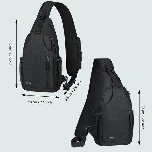 Voova Crossbody Sling Backpack Sling Bag for Men Women, Travel Hiking Chest Bag Daypack, Small over the Shoulder Backpack, Black