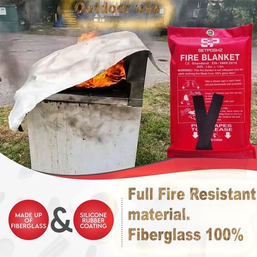 SETPOSHZ: Emergency Fire Blanket Extinguisher Fire Blankets for Home 40"" x 40"" Fire Blanket to Smother a Kitchen. Fire Blankets are Simple to use by Pulling Down tabs (Pack 2), Red
