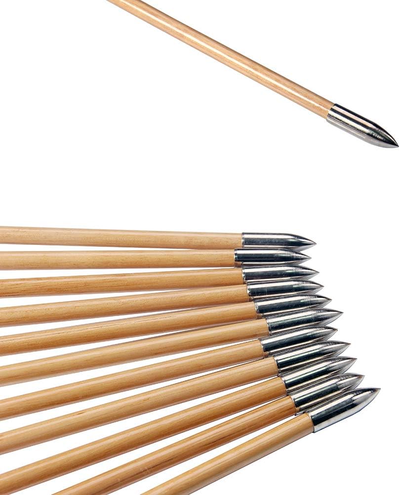Archery Wooden English Longbow Arrows Practice Targeting Arrow 5.8" Turkey Feathers Fletching with Bullet Points for Recurve & Traditional Bow
