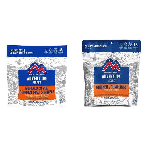 Mountain House Buffalo Style Chicken Mac & Cheese (2 Servings) and Chicken & Dumplings (2 Servings) | Freeze Dried Backpacking & Camping Food