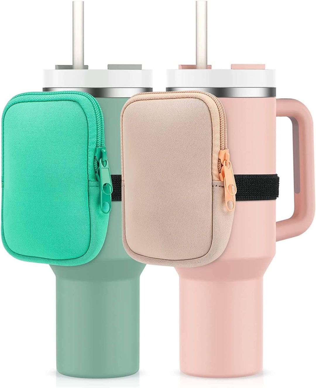 Water Bottle Bag Gym Accessories for Women Pouch Stanley Cup Organizer Compatible with 40oz Tumbler (Beige)