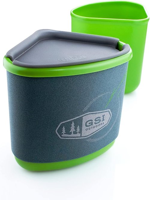 GSI Outdoors Gourmet Nesting Mug + Bowl, Green with Insulated Sleeve for Camping, Travel & Picnics
