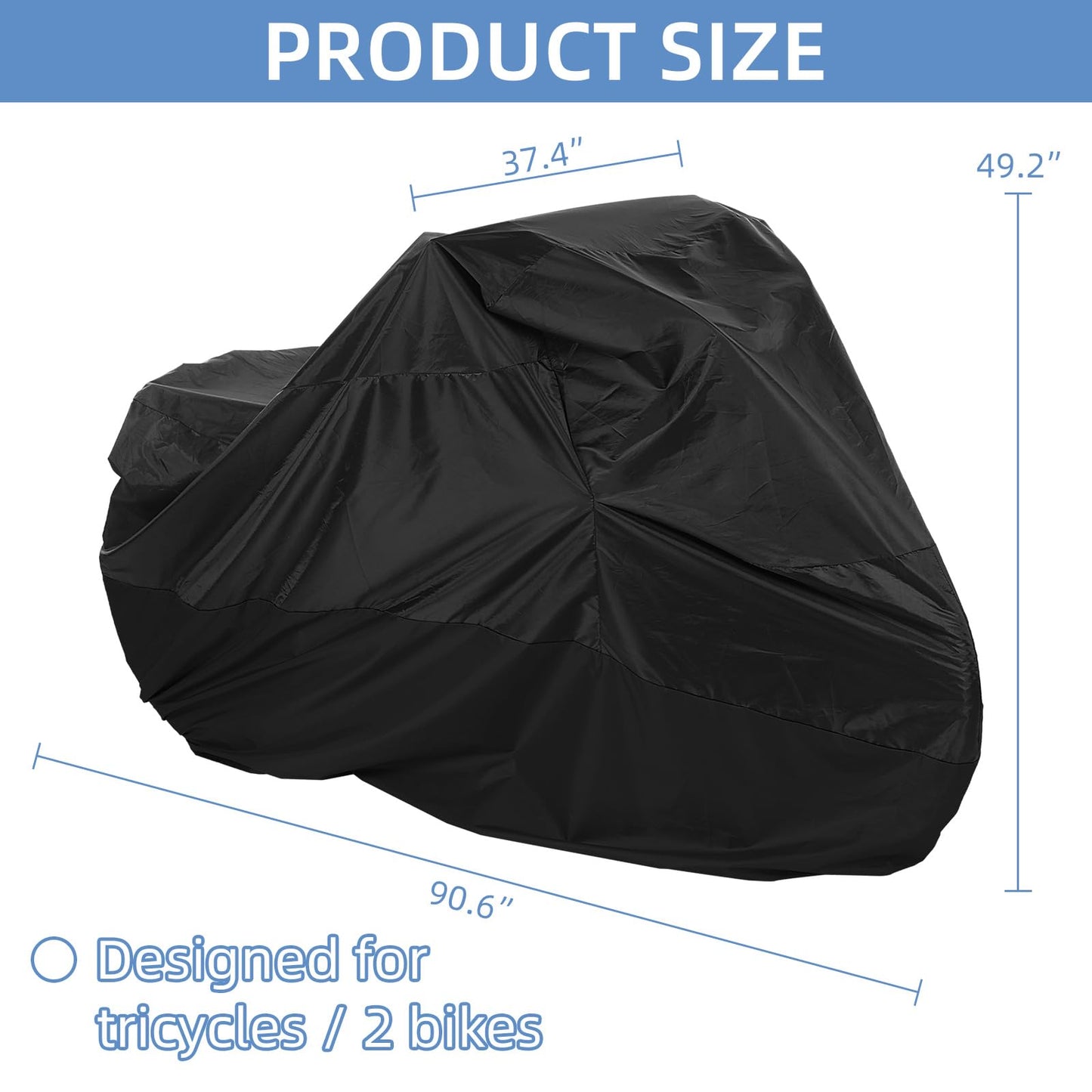 AkiiGer Adult Tricycle Cover Waterproof Outdoor, Bike Covers for 2 Bicycles, Sun Dust Wind Proof Bicycle Cover with Lock Hole, 90.6"L, Ripstop Material, Easy to Carry-Black