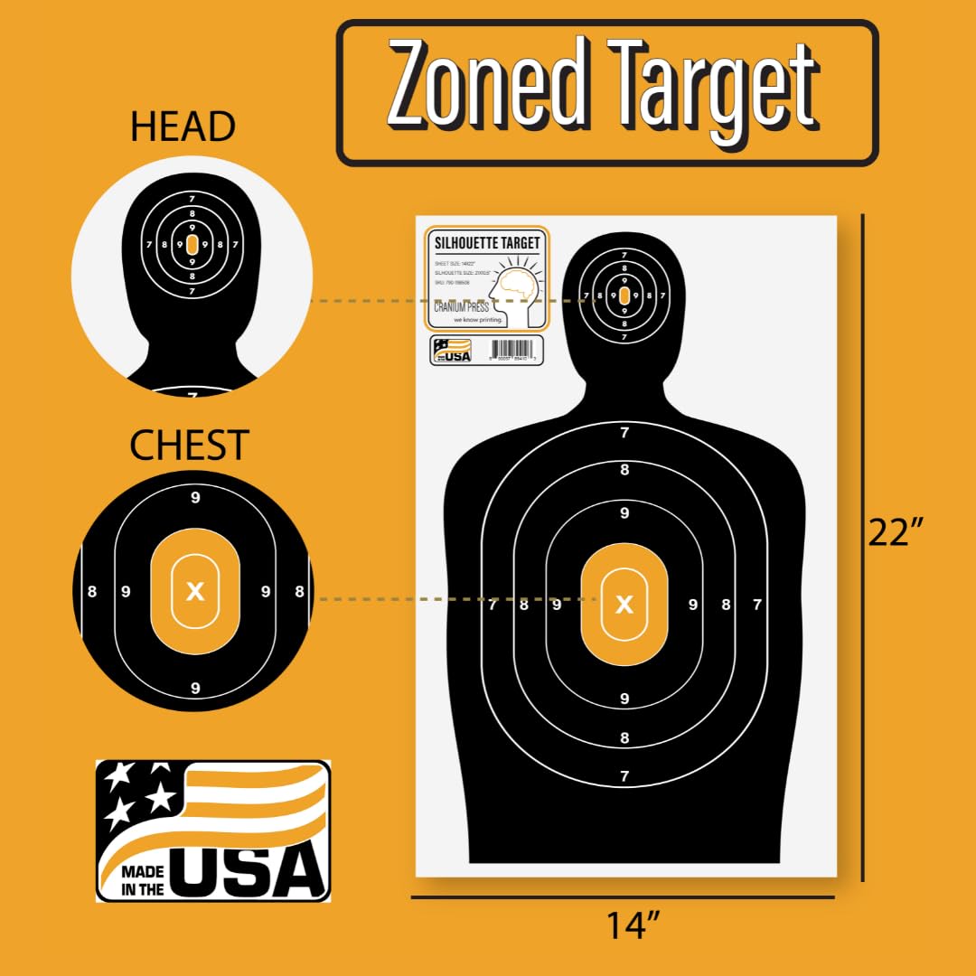 50-Pack Paper Shooting Targets for Range Practice - Bulk Silhouette Targets with Bullseye for Hunting, Handguns, Pistols & Rifles | Large 14x22 Inch Size for Accurate Aim & Training
