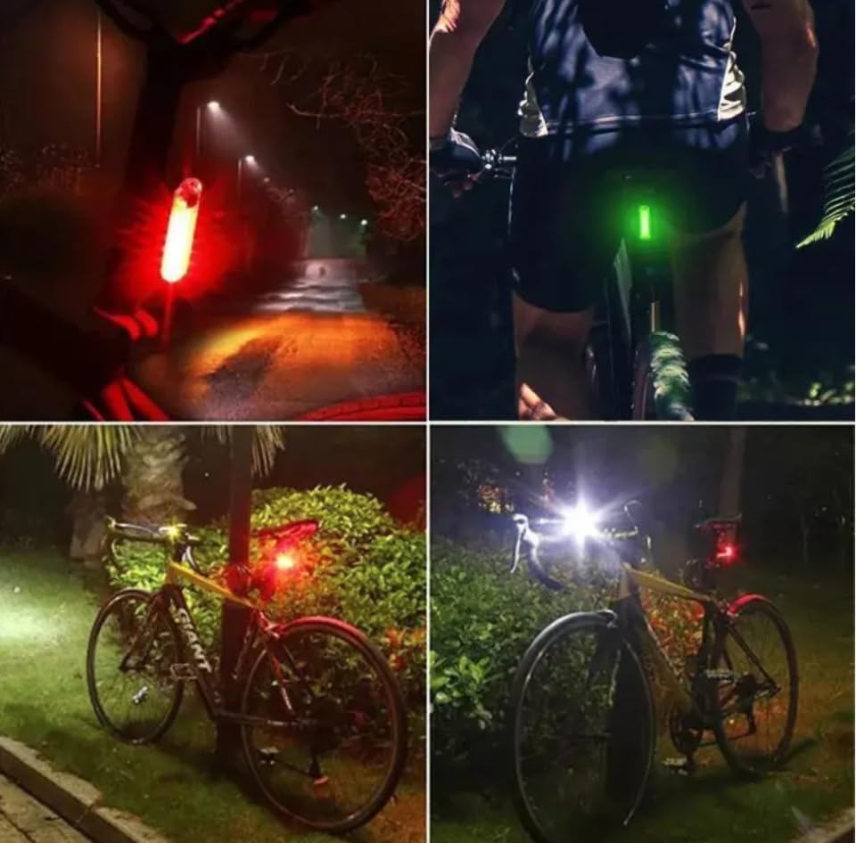 2 pcs Green LED Bike Tail Light, Rear Bike Back Lights for Night Riding, Great Battery Life, Easy to Install On Any Bike or Helmet, USB Rechargeable