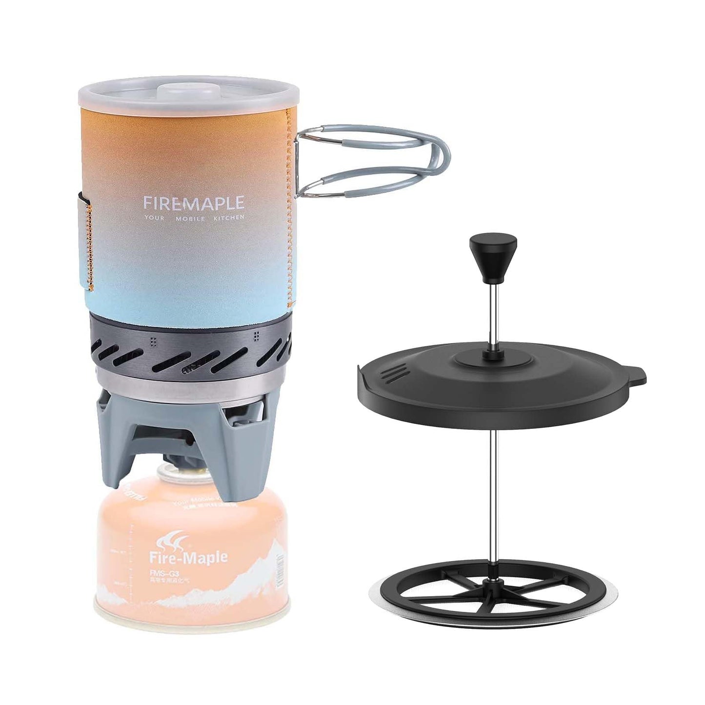 Fire-Maple "Fixed Star 1" Backpacking and Camping Stove System and Firemaple Star French Press Coffee Filte