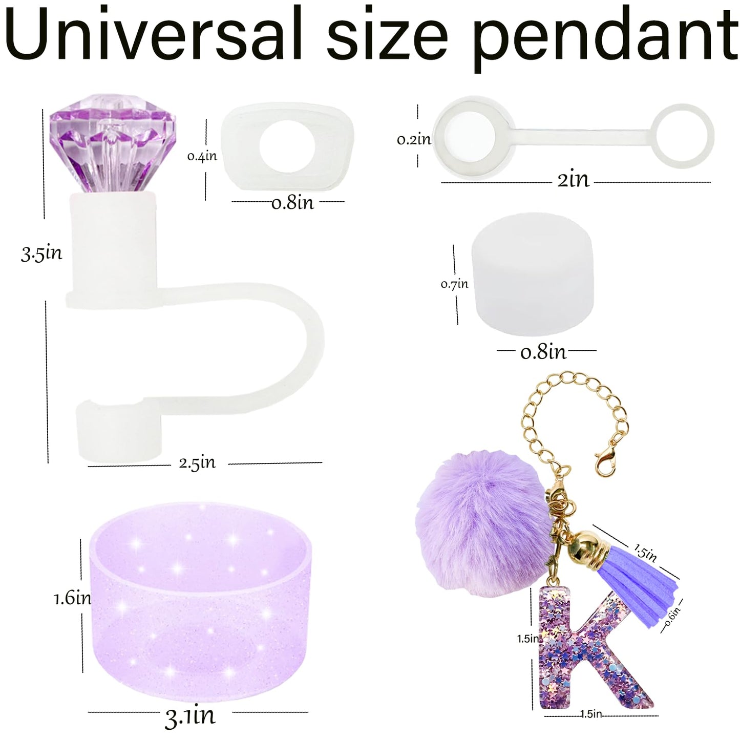6-Pcs Stanley Cup Accessories Set,10mm Straw Topper, Letter Charms,Diamond Straw Covers,Bling Silicone Boot, Spill-Proof Compatible Stanley Cup Accessories(Purple K)
