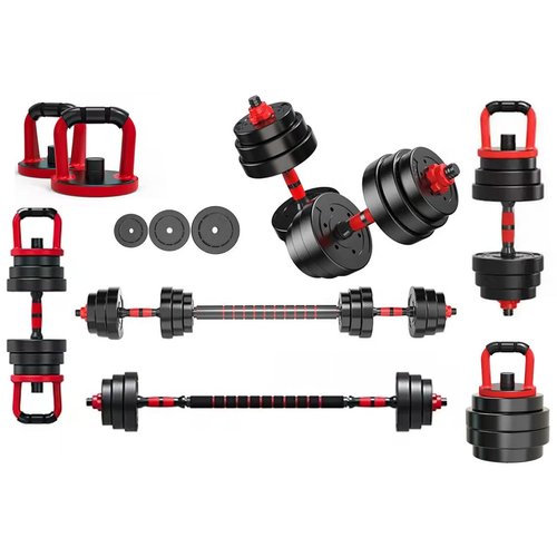 Emza Fitness Adjustable Dumbbells/Barbell/Kettlebell, 22lb/33lb/44lb/66lb/88lb, 10kg/15kg/20kg/30kg/40kg, Push-Up Stand, Home Gym Equipment for Men and Women (88, Pounds), Red/Black