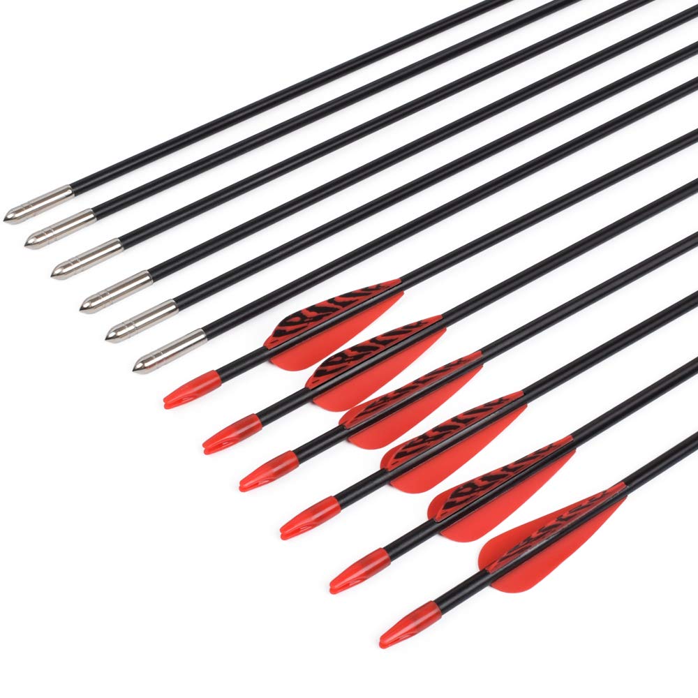 Fiberglass Arrows Archery 24 Inch Target Shooting Practice Safetyglass with Red Spots Vanes for Recurve Bows Suitable for Youth Children Woman Beginner 6 PCS