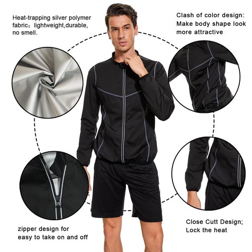 LAZAWG Men Sauna Suit Sweat Jackets Long Sleeve Zipper Shirt for Gym Workout Top