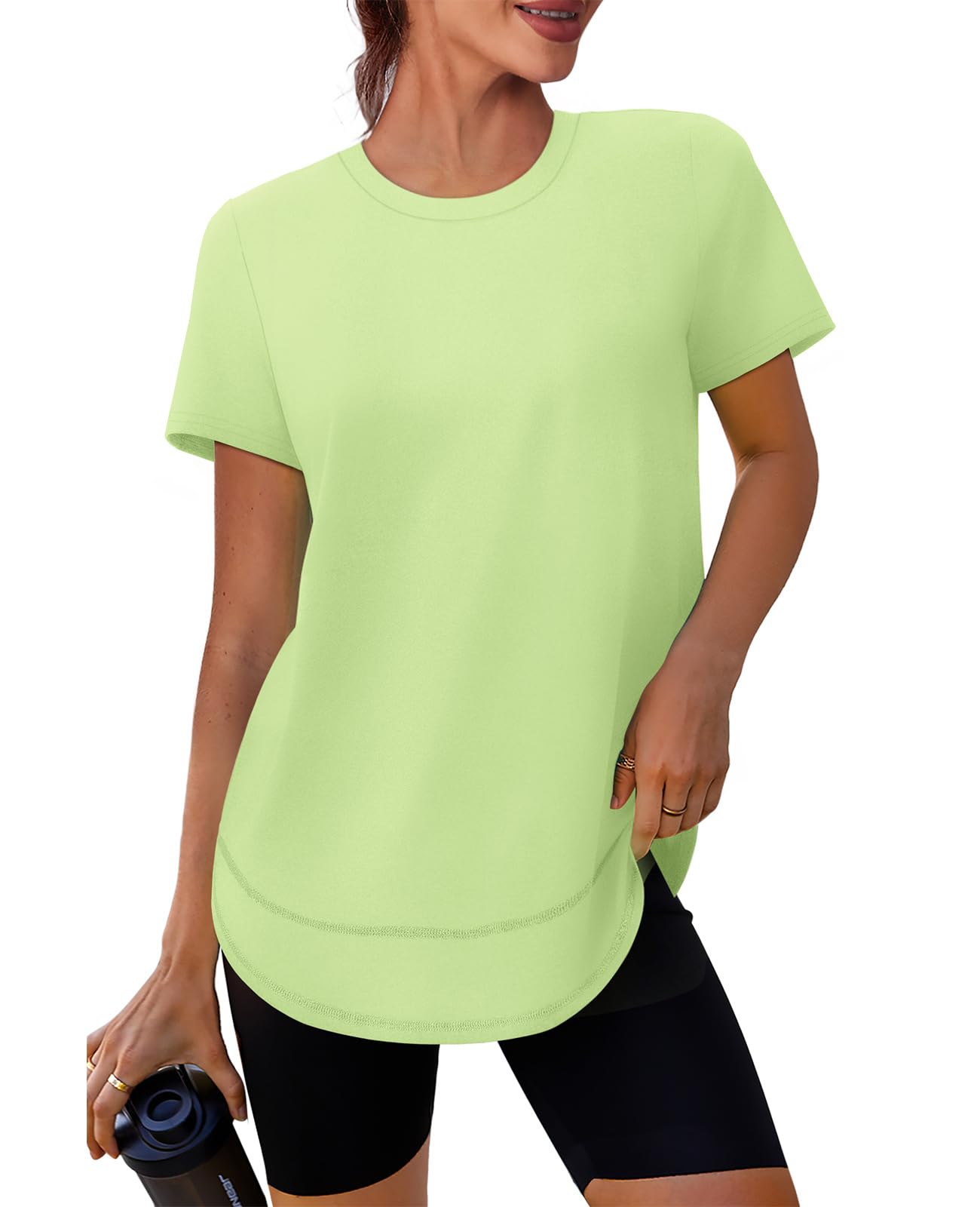 Short Sleeve Shirts for Women Workout Yoga Tops Sun Protection Clothing Summer Outfits Rash Guard Side Slit Blue XL