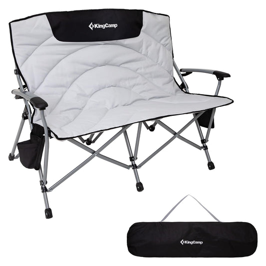 KingCamp Double Camping Chair for Adults, Oversized 2-Person Portable Folding Chair 600 lbs Heavy Duty Outdoor Loveseat with Armrest Cup Holders, Padded Seat and Back for Camping Picnic Patio
