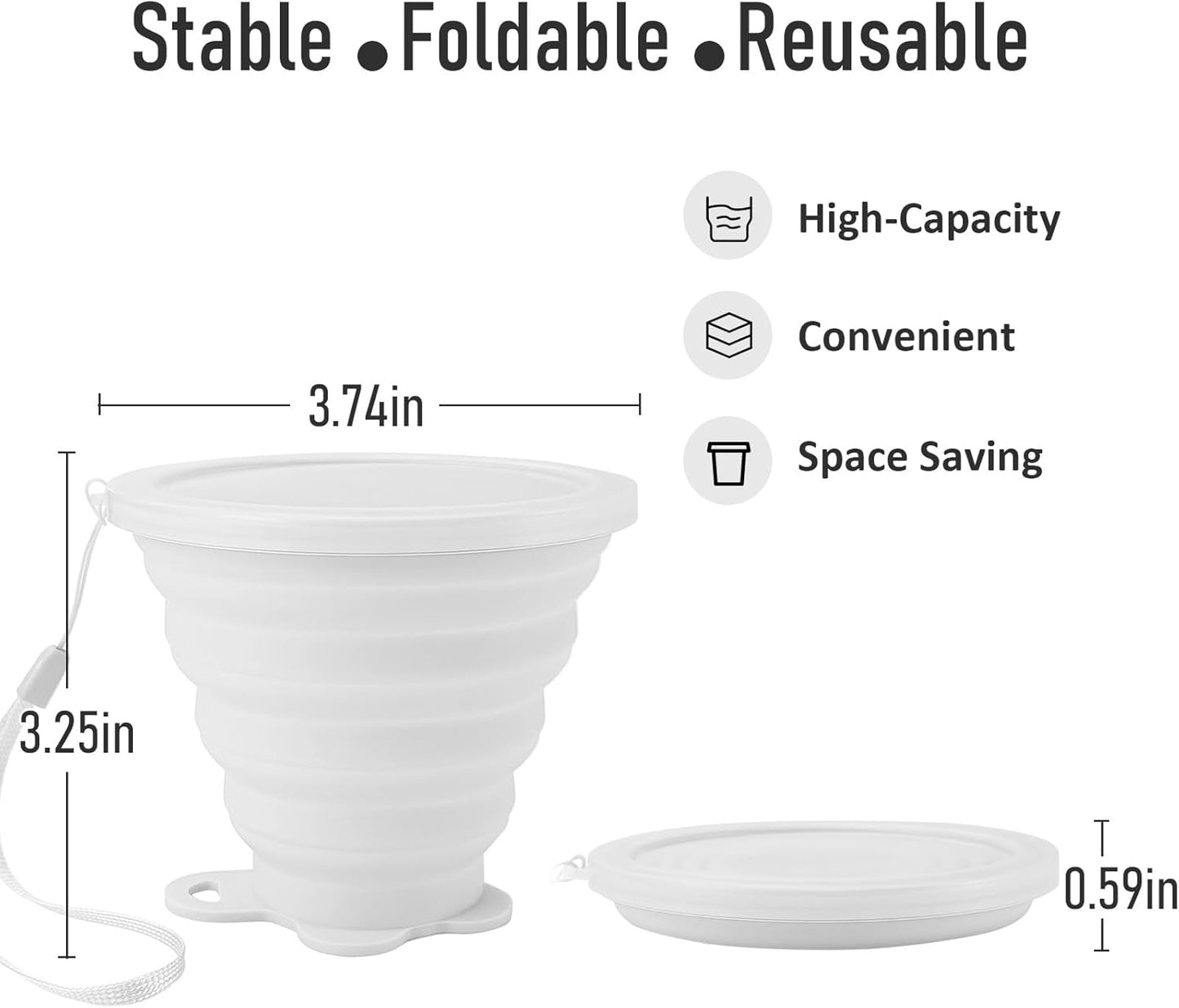 JBER Silicone Collapsible Travel Cup, 4 Pack Silicone Folding Camping Cup with Lids Expandable Drinking Cup Set BPA Free Reusable Portable Graduated for Outdoor Hiking Travel