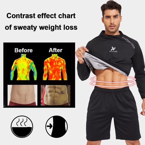 NINGMI Sauna Jacket Men Sweat Shirt Gym Workout Jacket Fitness Boxing Exercise Long Sleeve Sauna Sweat Suits