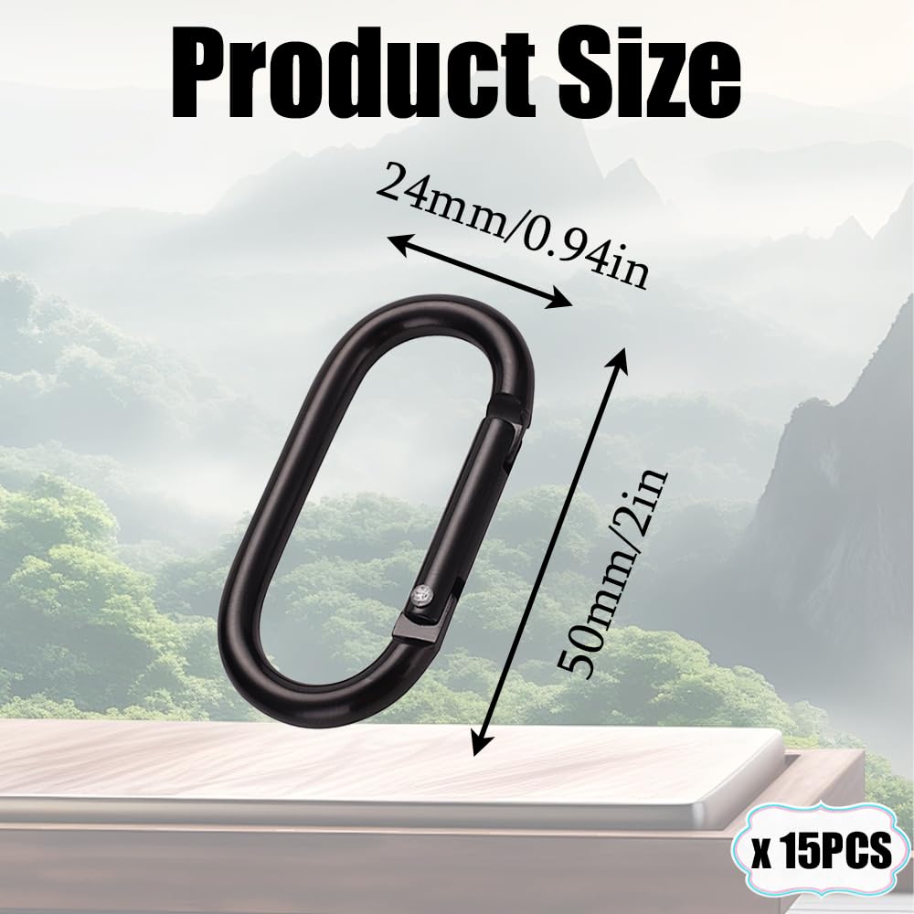 15 PCS Small Carabiner Clip Heavy Duty Locking Carabiner Black Chain Connector Clips Aluminum Spring Snap Hook Buckle for Outdoor Hiking Climbing Camping Fishing Hanging
