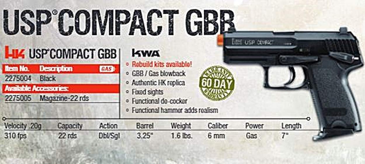 HK Heckler & Koch USP GBB Blowback 6mm BB Pistol Airsoft Gun