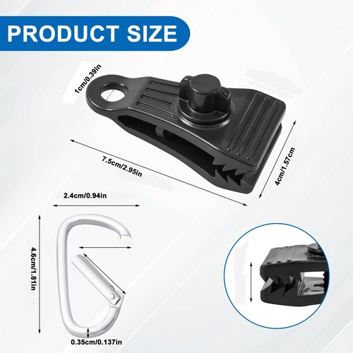 Upgrade Large Tarp Clips Heavy Duty Lock Grip - Total 24 PCS Tarp Clamps Thumb Screw Tent Fasteners with Carabiner for Camping Awnings Caravan Canopies Car Truck Swimming Pool Boat Cover Clips