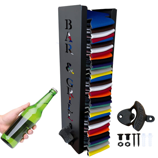 4"x4"x16"Can Cooler Holder with Bottle Opener, Beer Can Sleeves Storage Organizer and Dispenser for Home Family Bar, Metal (BAR)