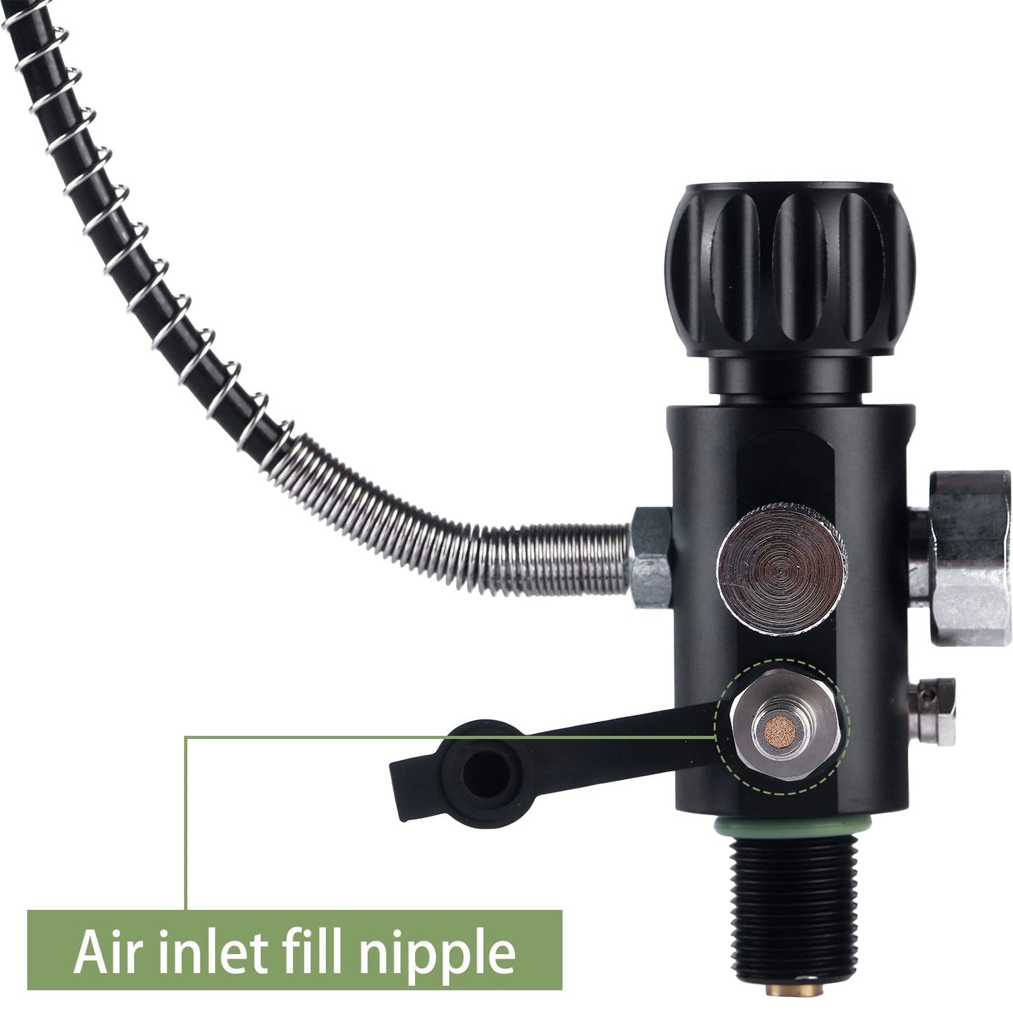7/8-14UNF thread 4500psi Paintball Fill Station PCP Air-gun Charging Valve Dual Gauge Valve Air Tank Valve with 20 Inch High Pressure Hose (Non Regulated) for Cylinder Charging System