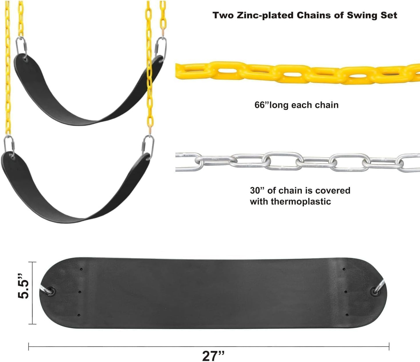 ABUSA Heavy Duty Swing Sets Brackets Including 2 Black A-Frame Swing Set Brackets 2 Swing Seats and 4 Swing Hangers for Playground Equipment Mounting Parts Hardware Included (B007)