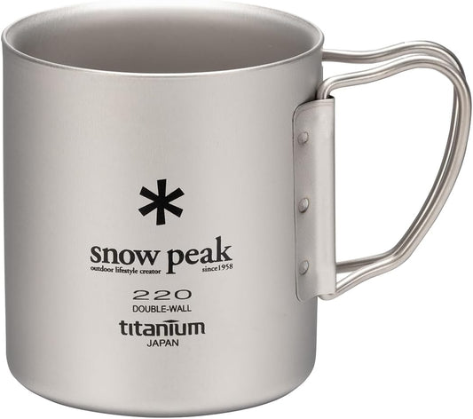 Snow Peak MG-051FHR Titanium Double Mug, 7.8 fl oz (220 ml) Capacity, Folding Handle